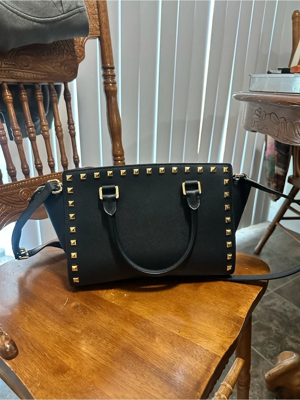 Michael Kors Black Satchel with Gold Stud Accents